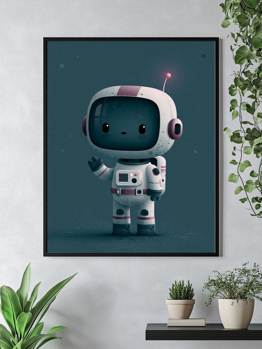 Cute Astronaut Robot Illustration Poster. — room view 4