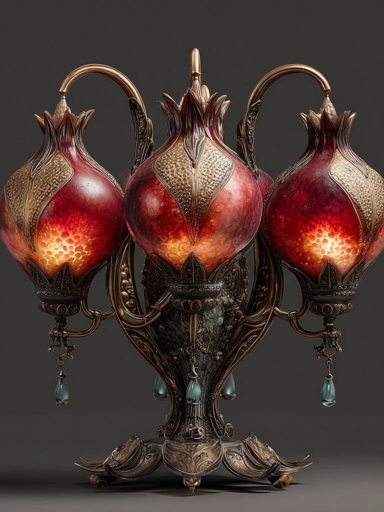Ornate Pomegranate Lamp Illustration Poster. poster detail