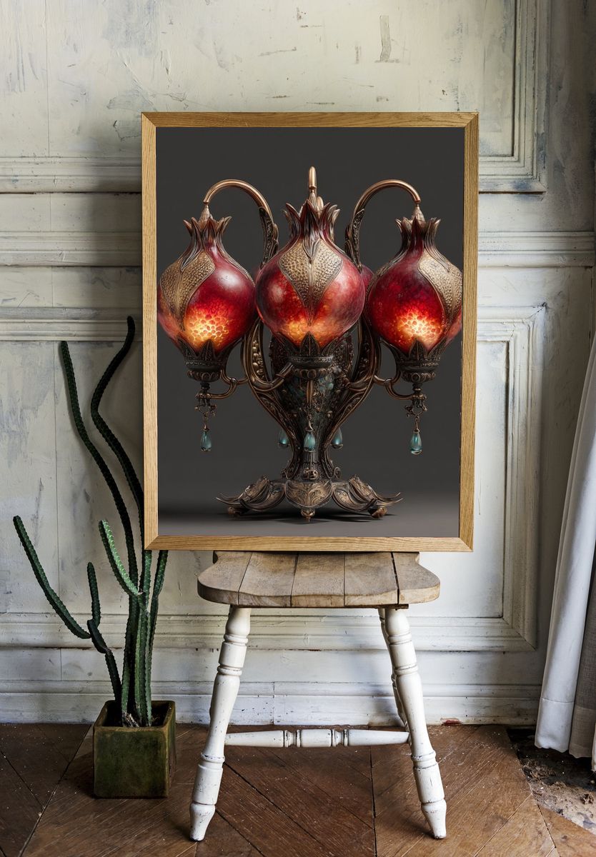 Ornate Pomegranate Lamp Illustration Poster. — room view 1