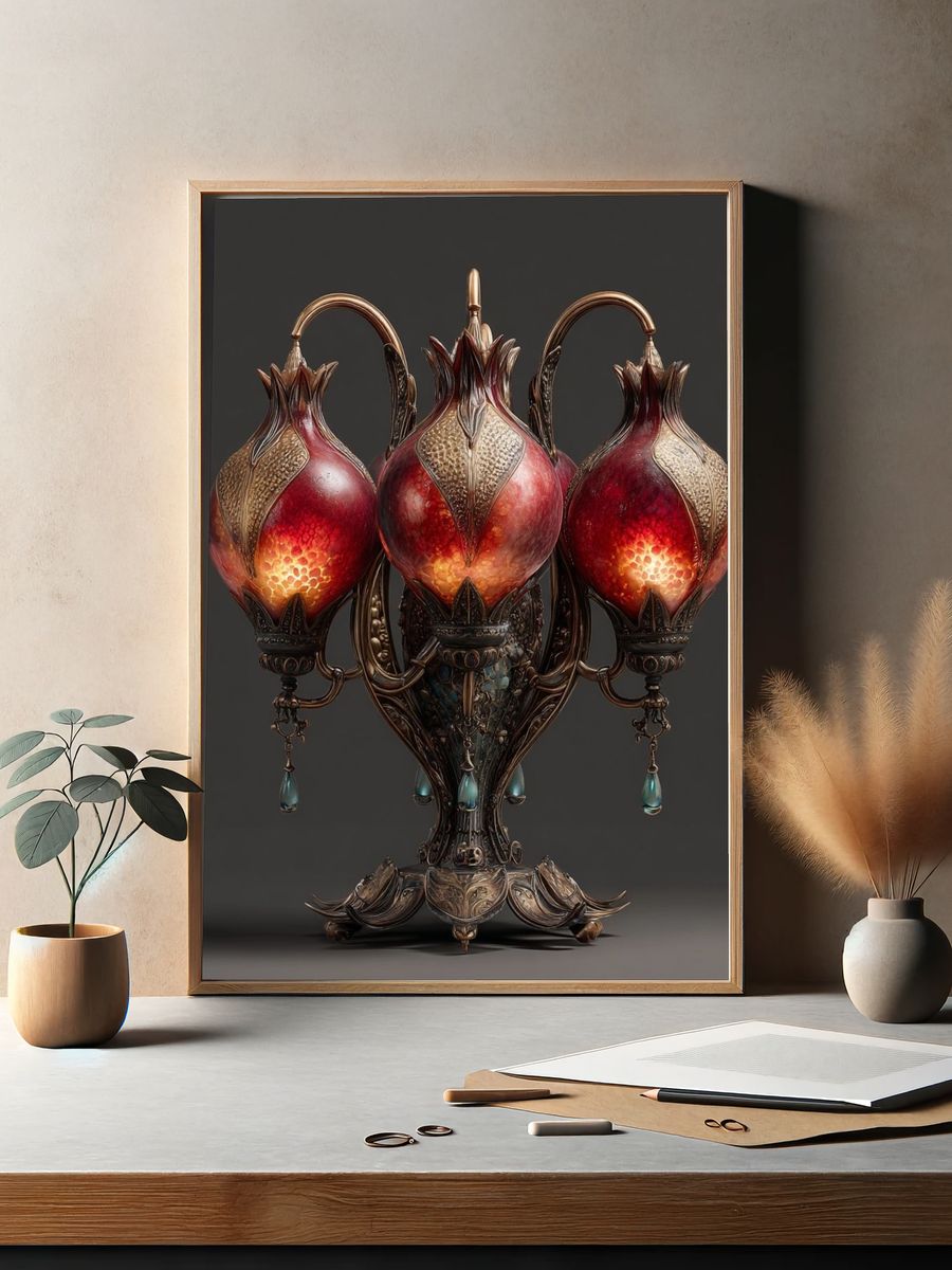 Ornate Pomegranate Lamp Illustration Poster. — room view 2