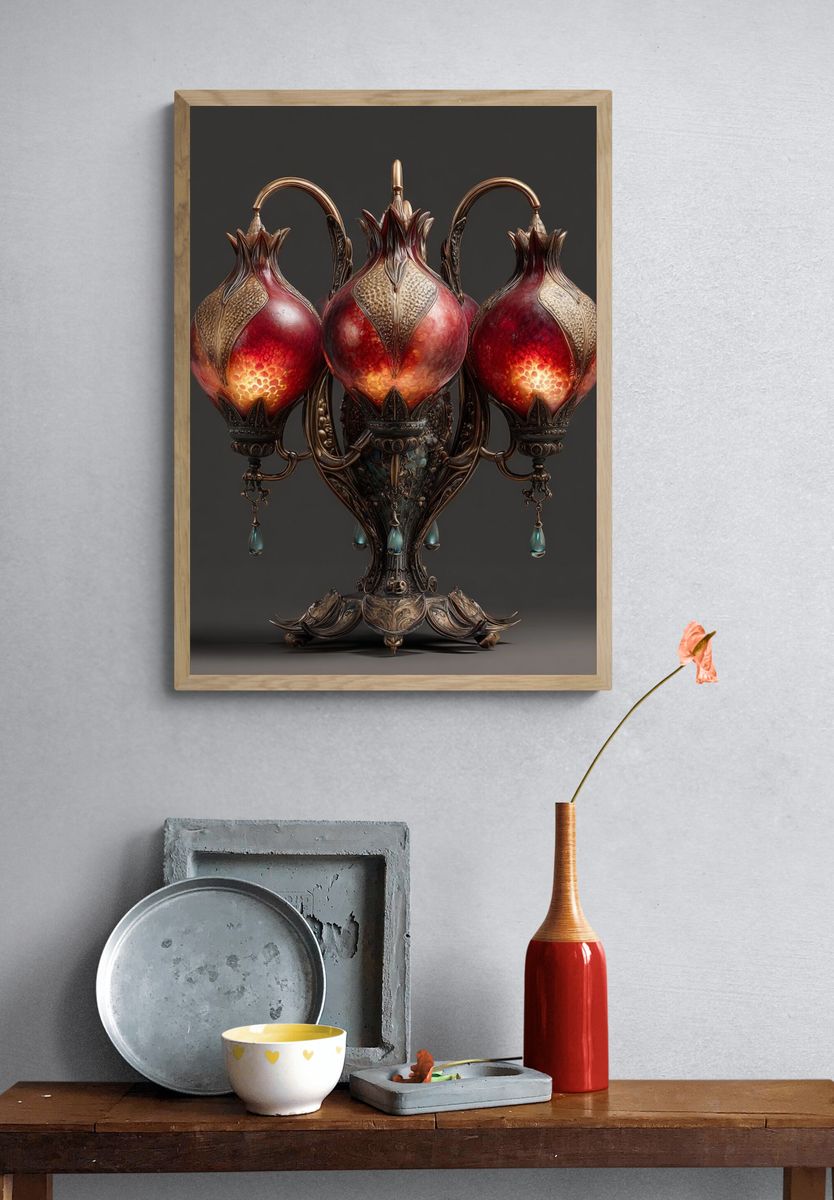 Ornate Pomegranate Lamp Illustration Poster. — room view 3