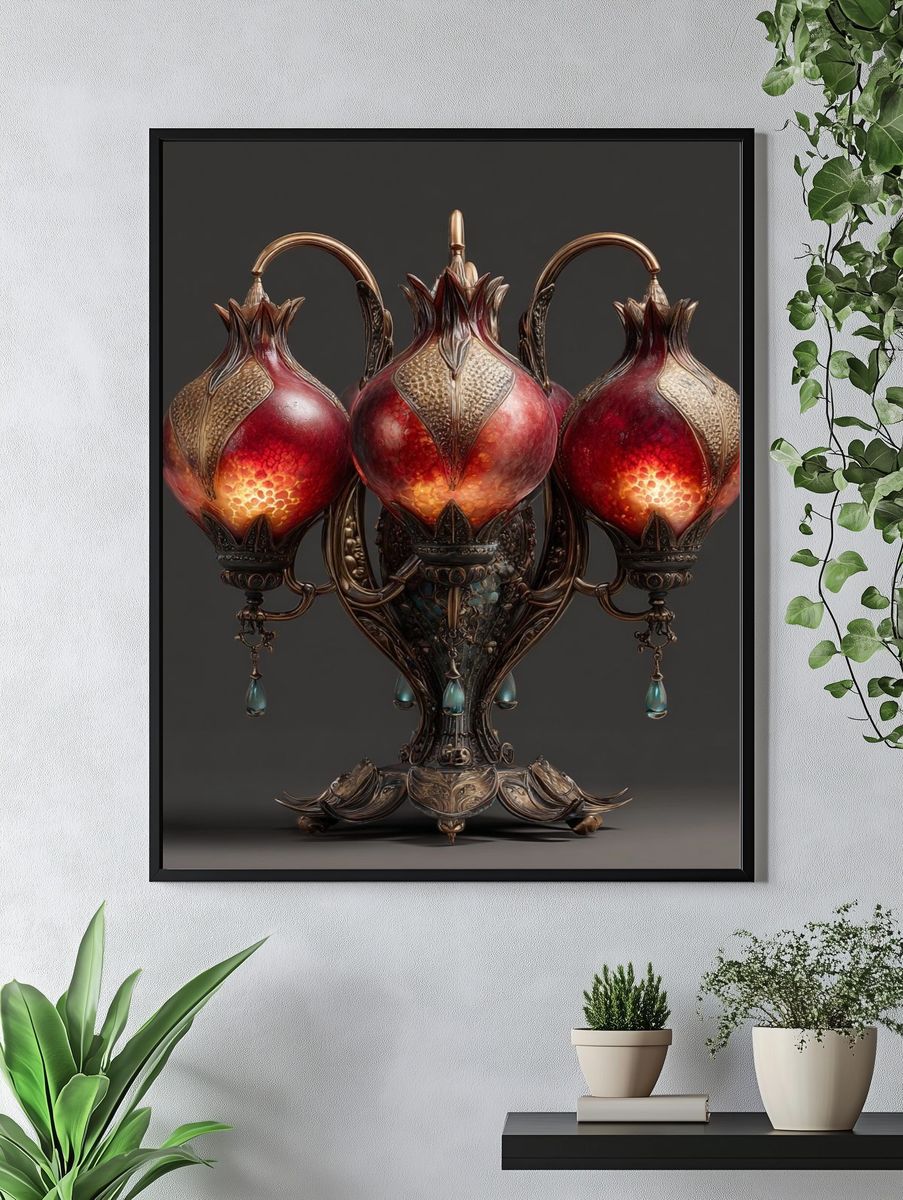 Ornate Pomegranate Lamp Illustration Poster. — room view 4