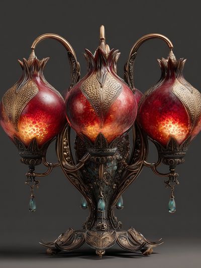 Ornate Pomegranate Lamp Illustration Poster. poster print