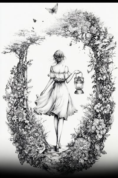Floral Lantern Girl Illustration Print. poster print