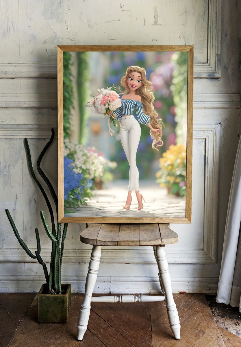 Blonde Floral Fashion Illustration Print. — room view 1