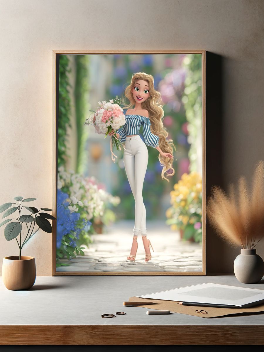 Blonde Floral Fashion Illustration Print. — room view 2