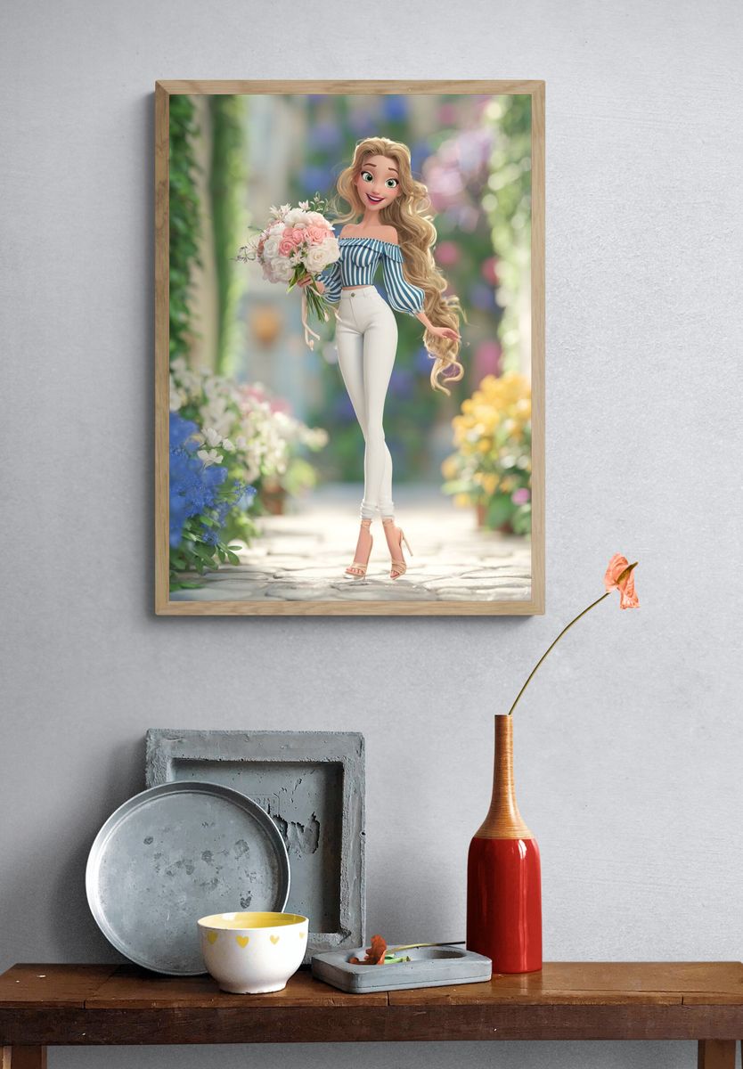 Blonde Floral Fashion Illustration Print. — room view 3