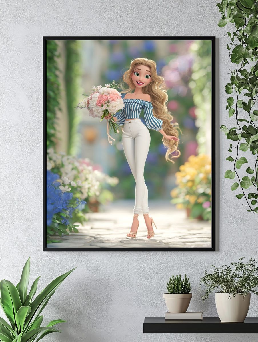 Blonde Floral Fashion Illustration Print. — room view 4