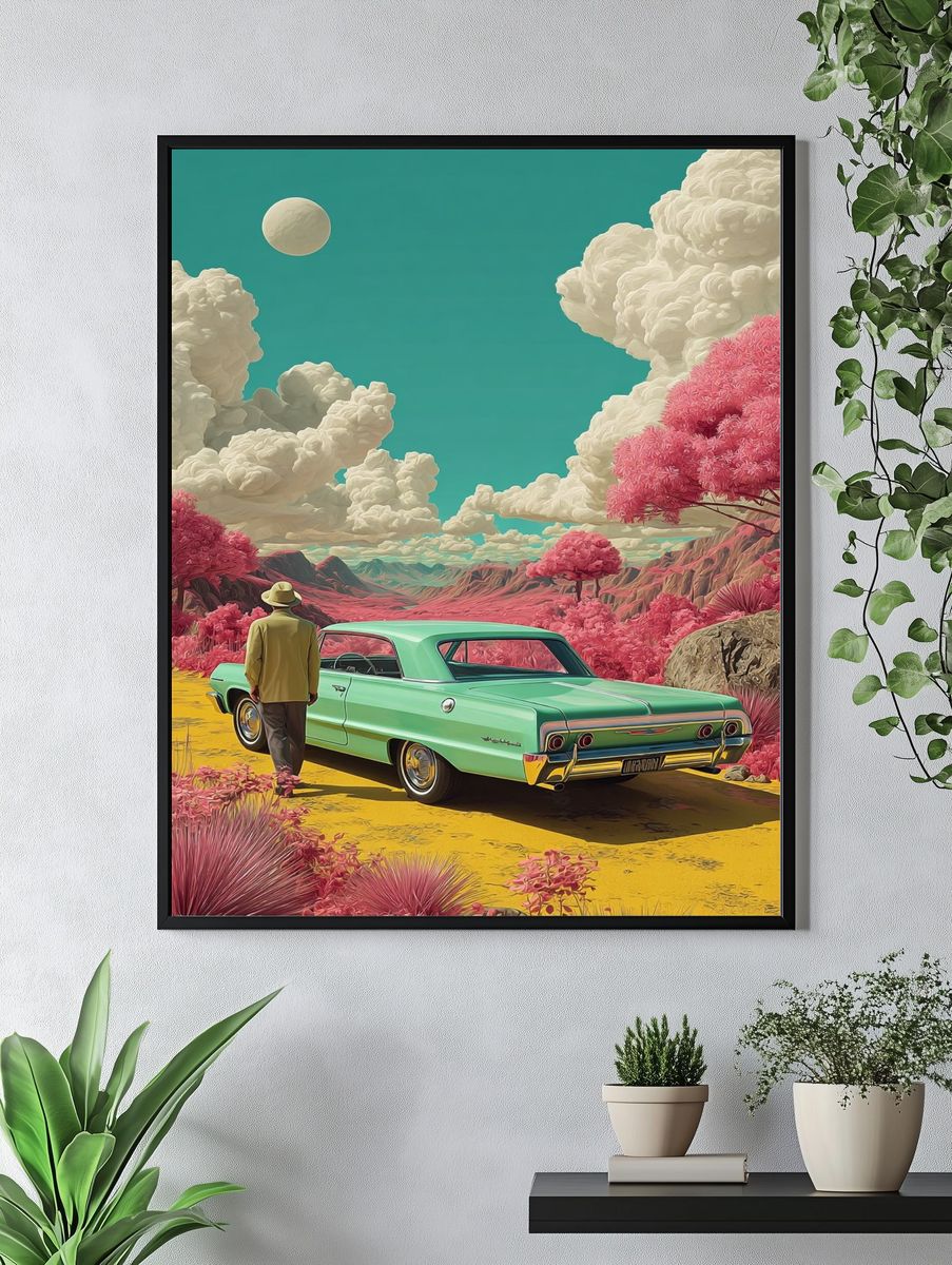 Retro Desert Car Illustration Poster. — room view 4