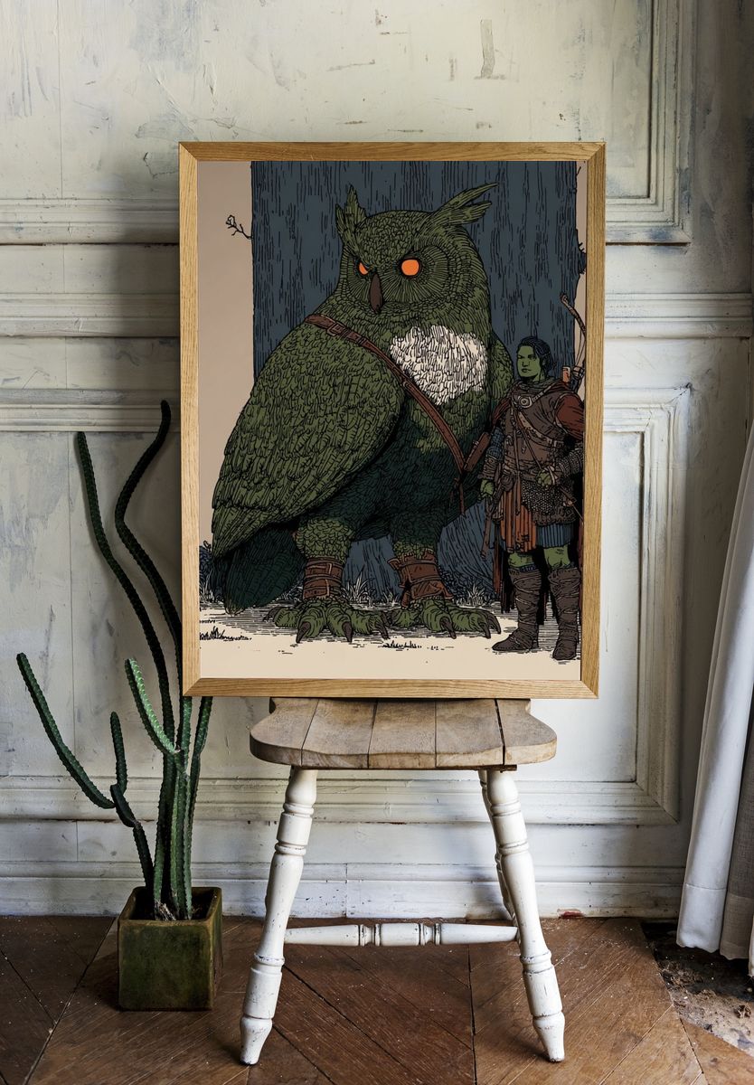 Owl and Archer Fantasy Illustration Poster. — room view 1