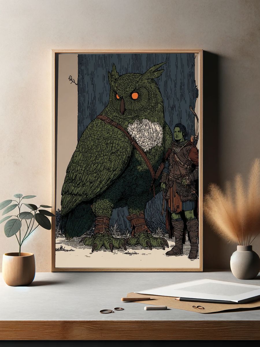 Owl and Archer Fantasy Illustration Poster. — room view 2