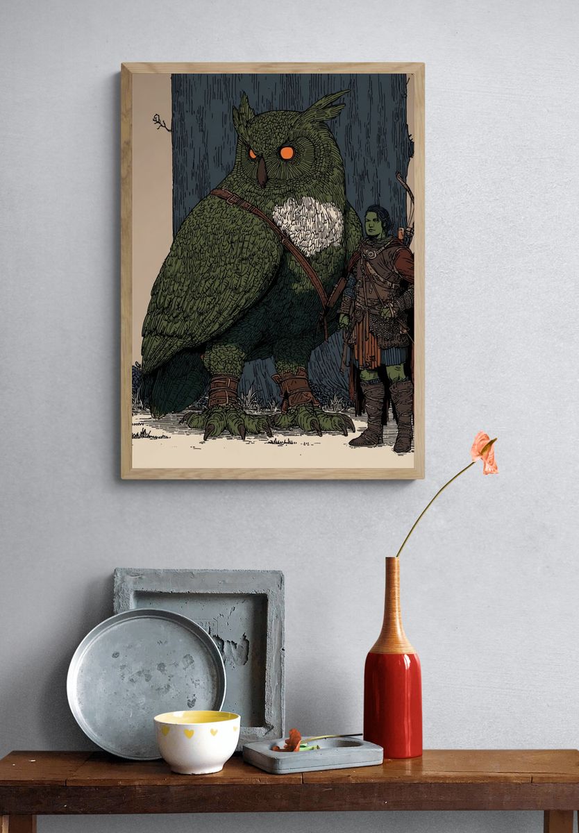 Owl and Archer Fantasy Illustration Poster. — room view 3