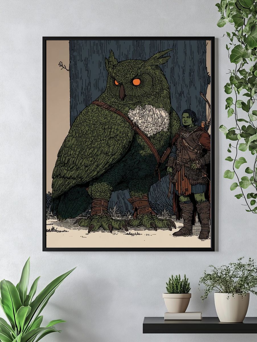 Owl and Archer Fantasy Illustration Poster. — room view 4