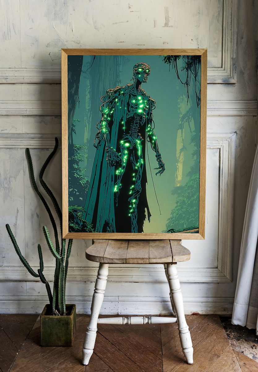 Glowing Forest Skeleton Digital Art Poster. — room view 1