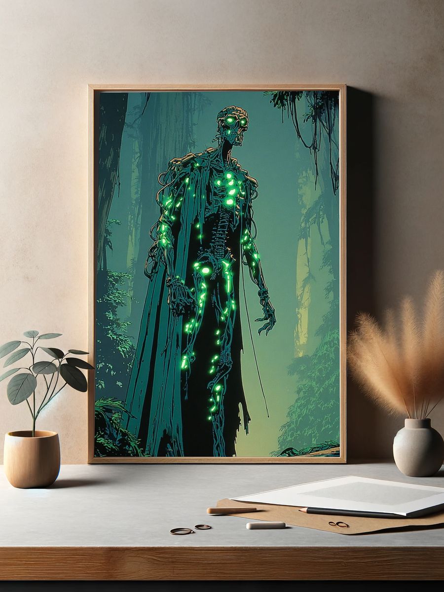 Glowing Forest Skeleton Digital Art Poster. — room view 2
