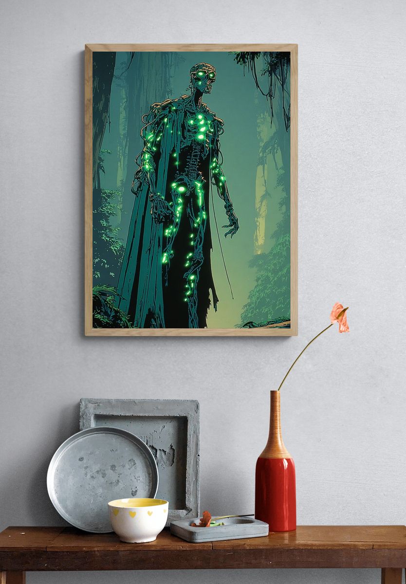 Glowing Forest Skeleton Digital Art Poster. — room view 3