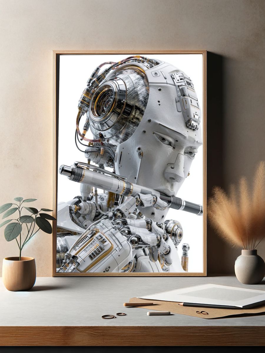 Cybernetic Android Portrait Print. — room view 2