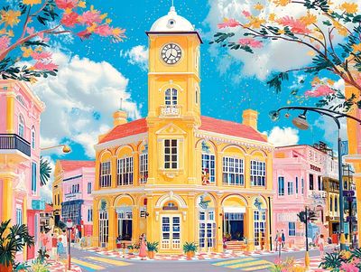 Colorful Tropical Town Hall Poster. poster