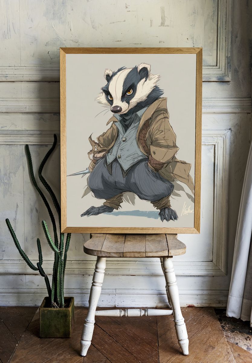 Badger Warrior Illustration Poster. — room view 1