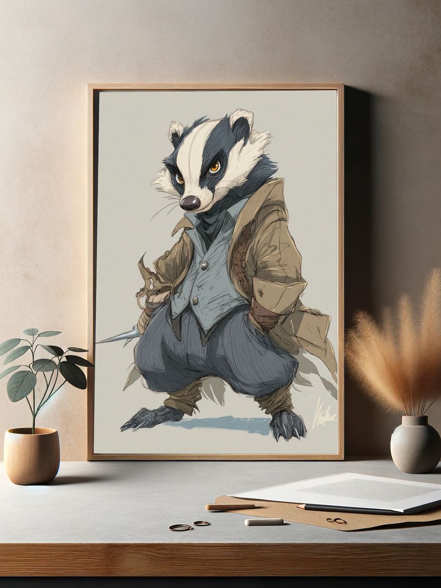 Badger Warrior Illustration Poster. — room view 2