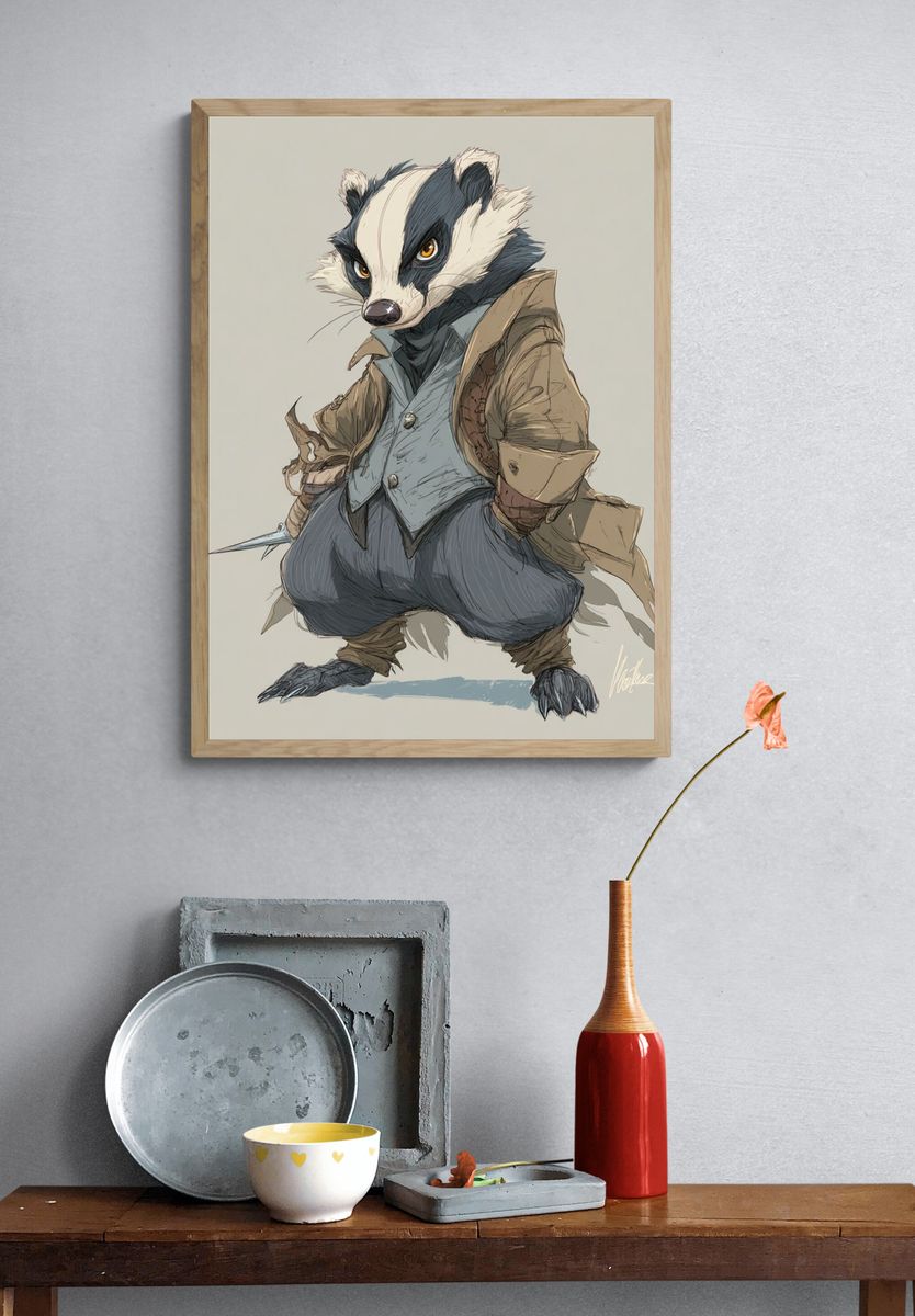 Badger Warrior Illustration Poster. — room view 3