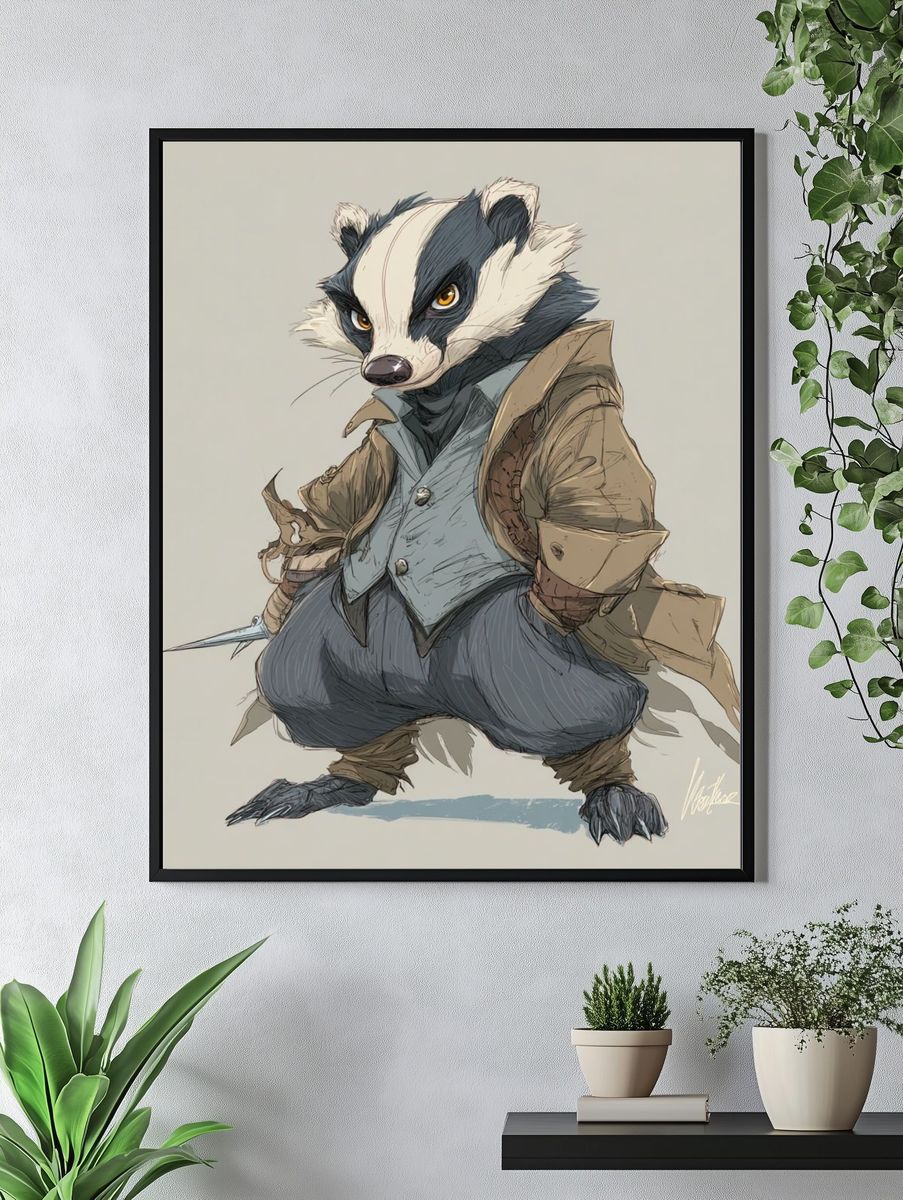 Badger Warrior Illustration Poster. — room view 4