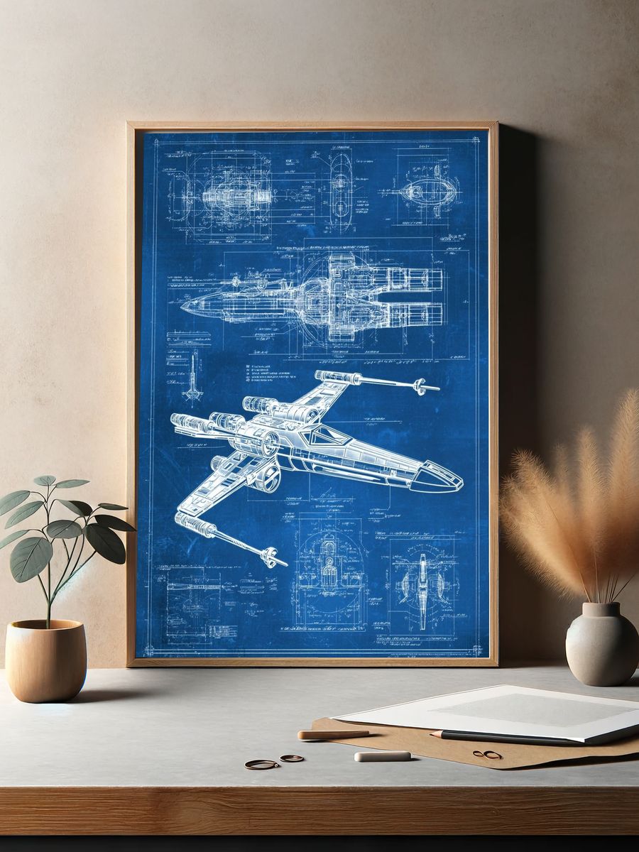 X-Wing Blueprint Sci-Fi Print. — room view 2