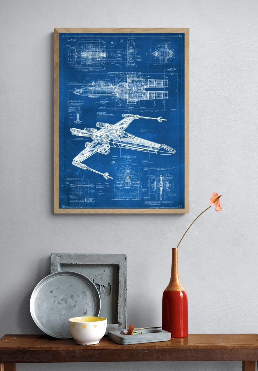 X-Wing Blueprint Sci-Fi Print. — room view 3
