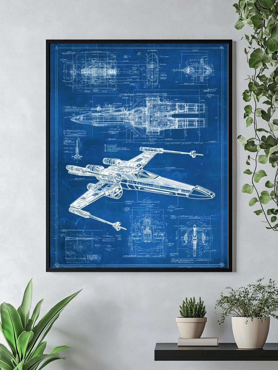 X-Wing Blueprint Sci-Fi Print. — room view 4