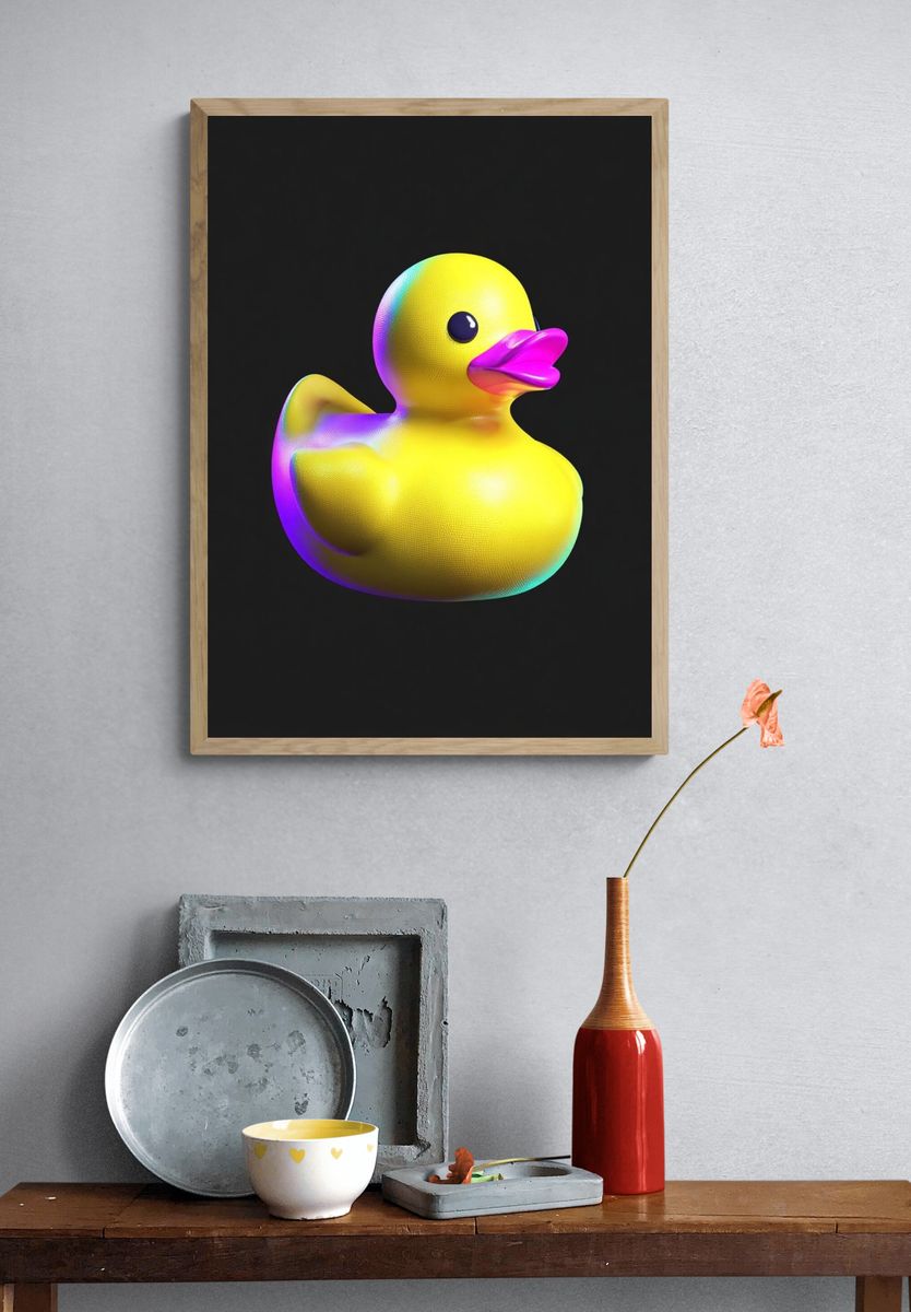 Neon Rubber Duck Abstract Print. — room view 3