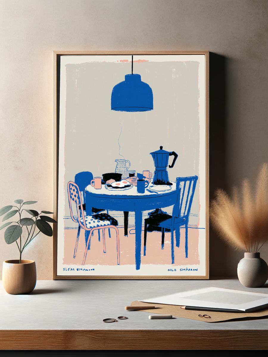 Blue Dining Table Illustration Poster. — room view 2