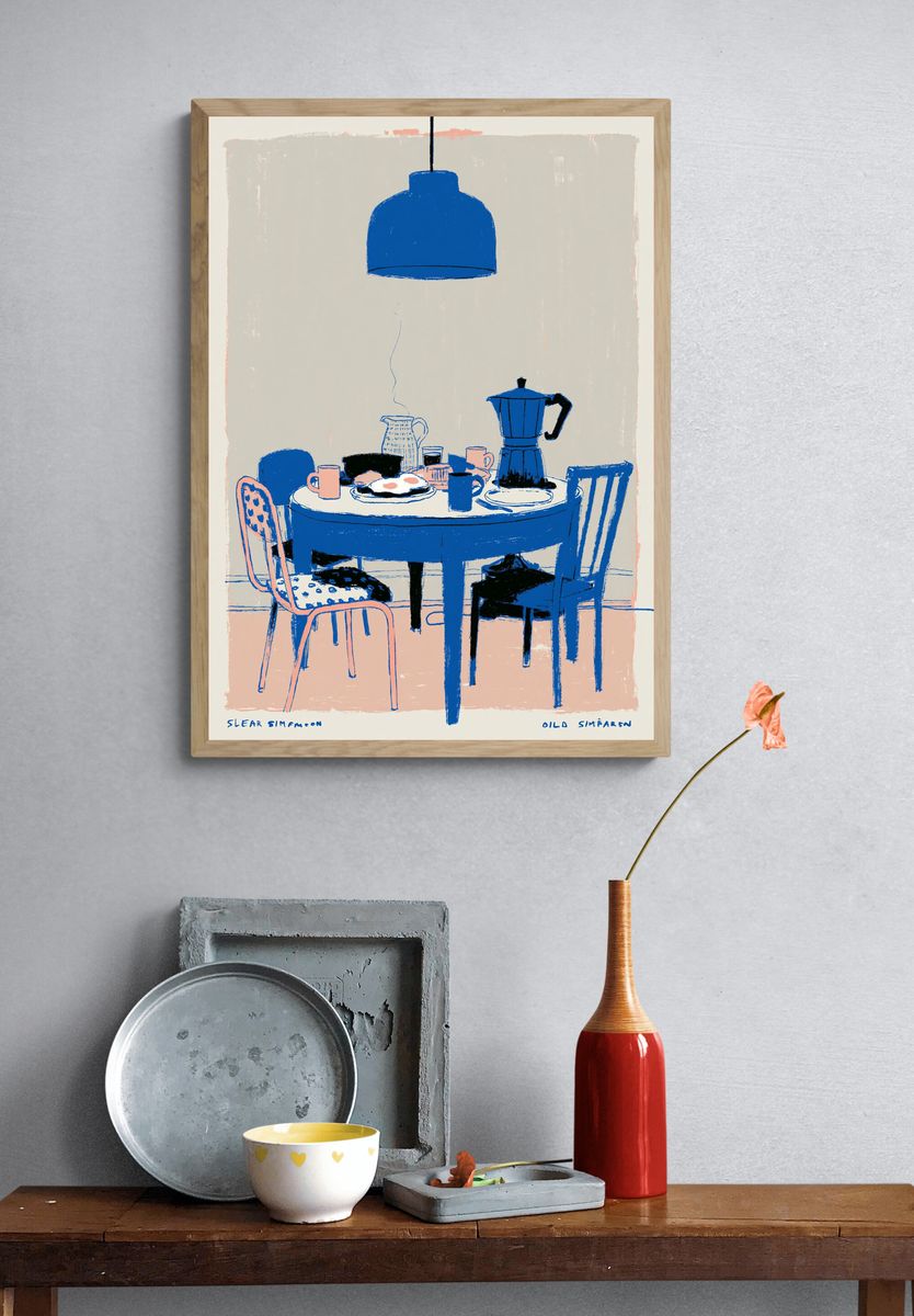 Blue Dining Table Illustration Poster. — room view 3