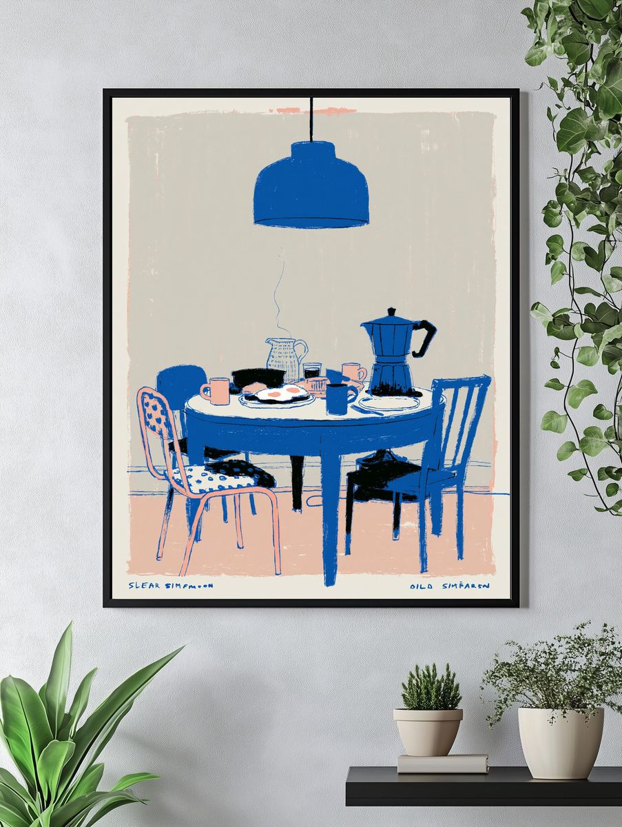 Blue Dining Table Illustration Poster. — room view 4