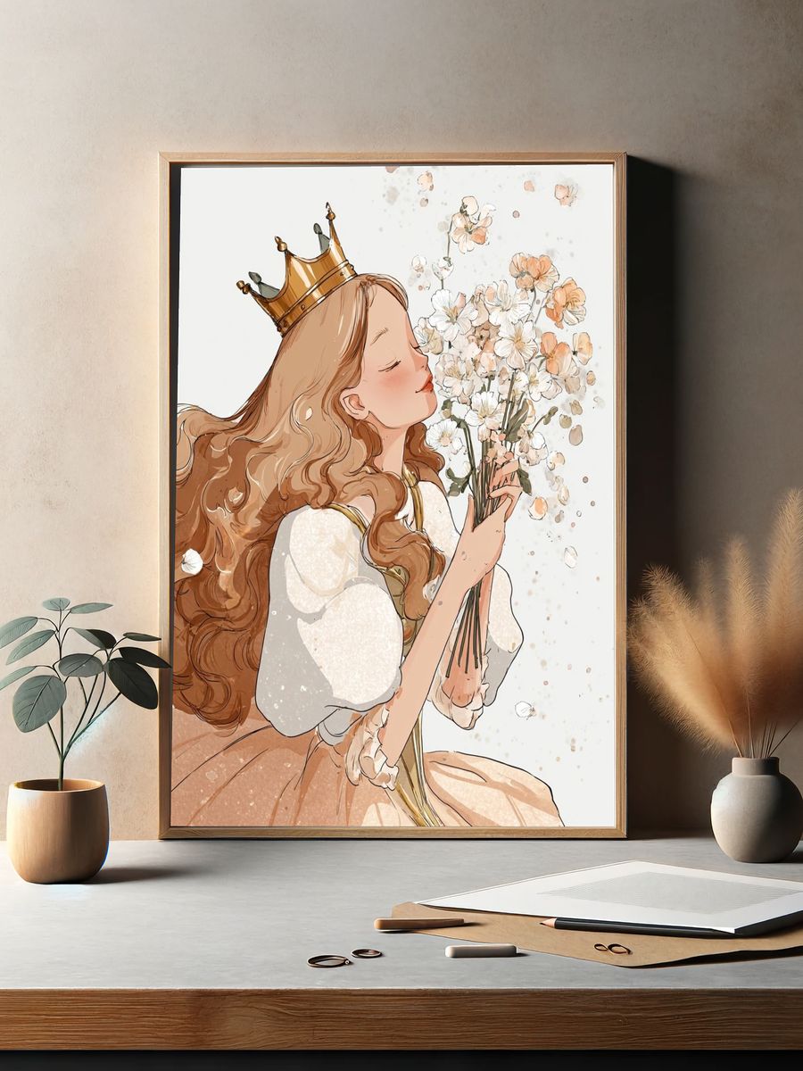 Flower Crown Princess Illustration Poster. — room view 2