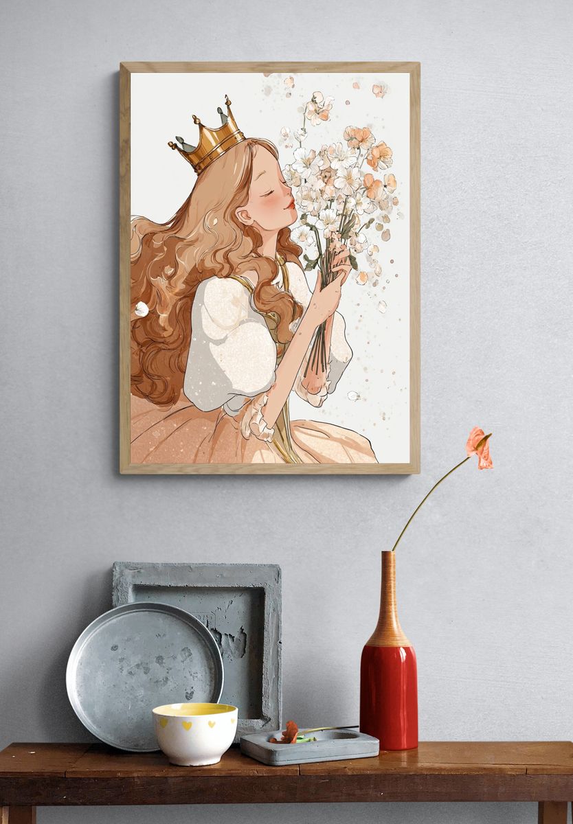 Flower Crown Princess Illustration Poster. — room view 3