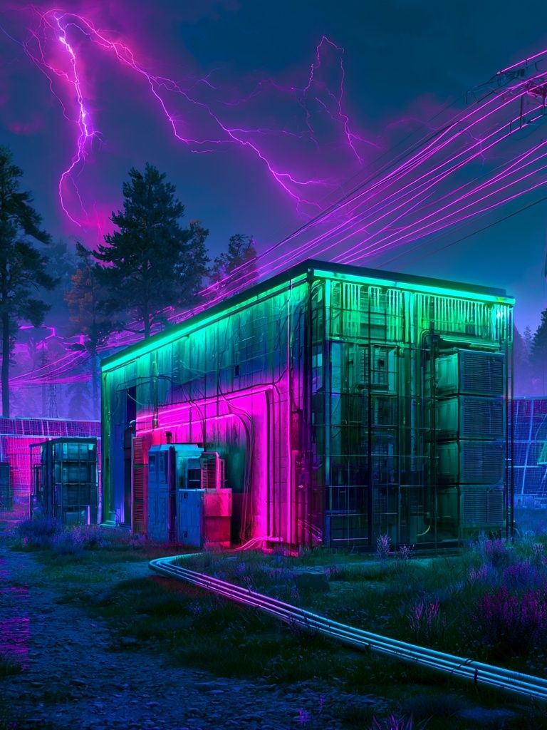 Neon Storm Power Station Poster. poster — illustration art