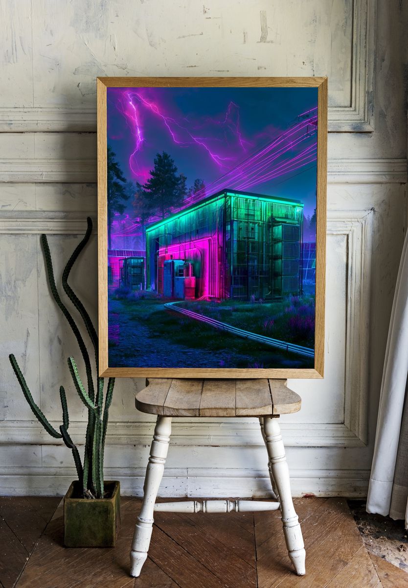 Neon Storm Power Station Poster. — room view 1