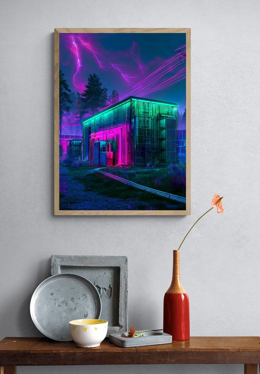 Neon Storm Power Station Poster. — room view 3
