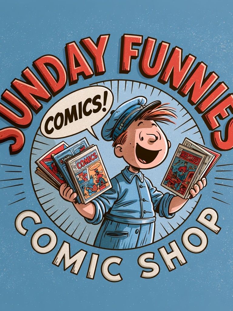 Sunday Funnies Comic Shop Poster. poster — illustration art