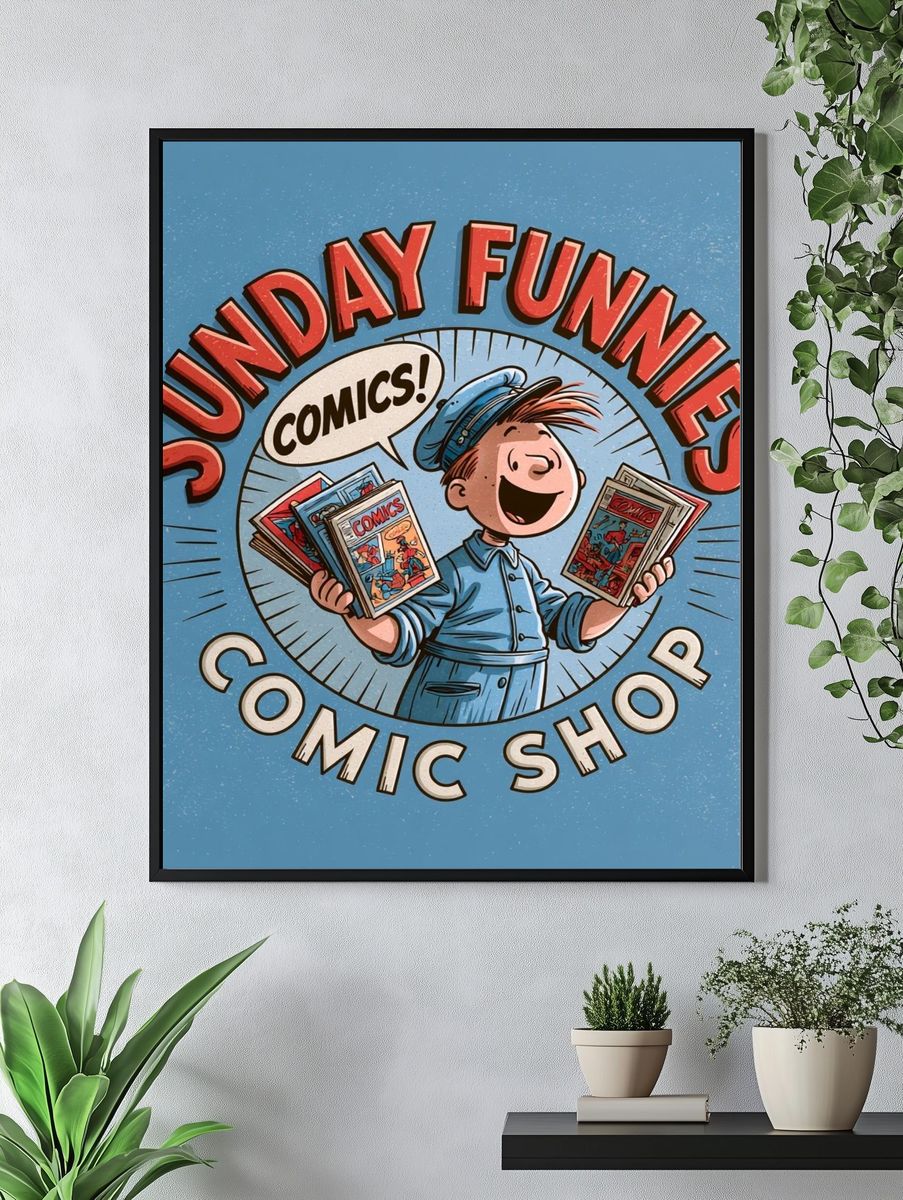 Sunday Funnies Comic Shop Poster. — room view 4