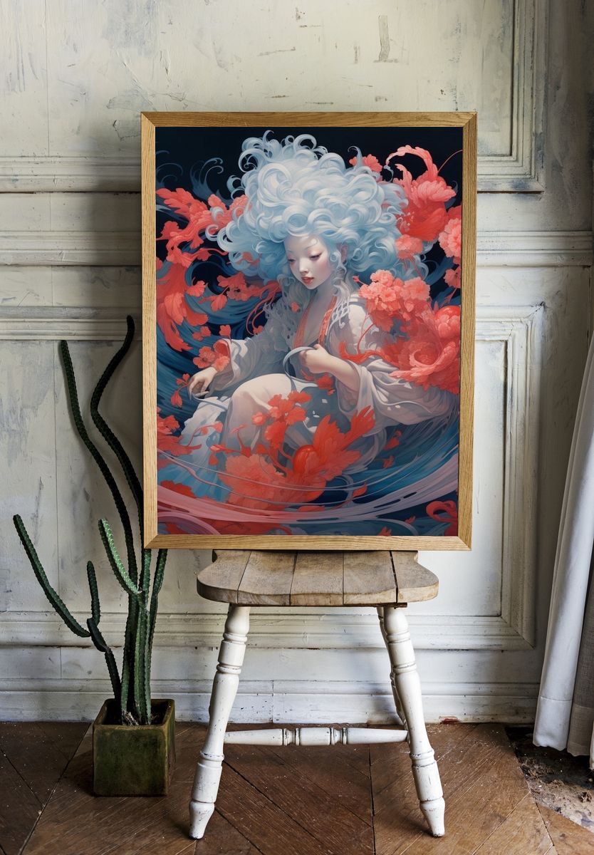 Dreamy Floral Portrait Illustration Poster. — room view 1