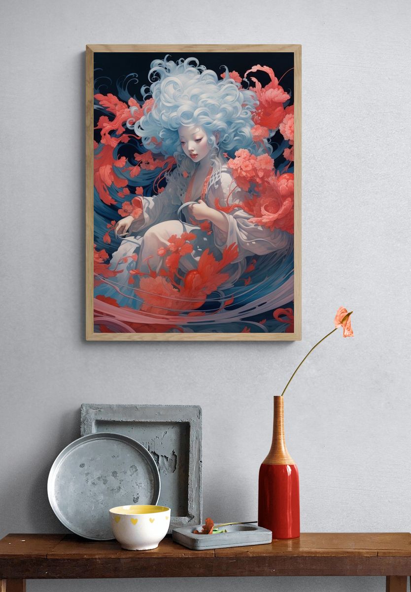 Dreamy Floral Portrait Illustration Poster. — room view 3
