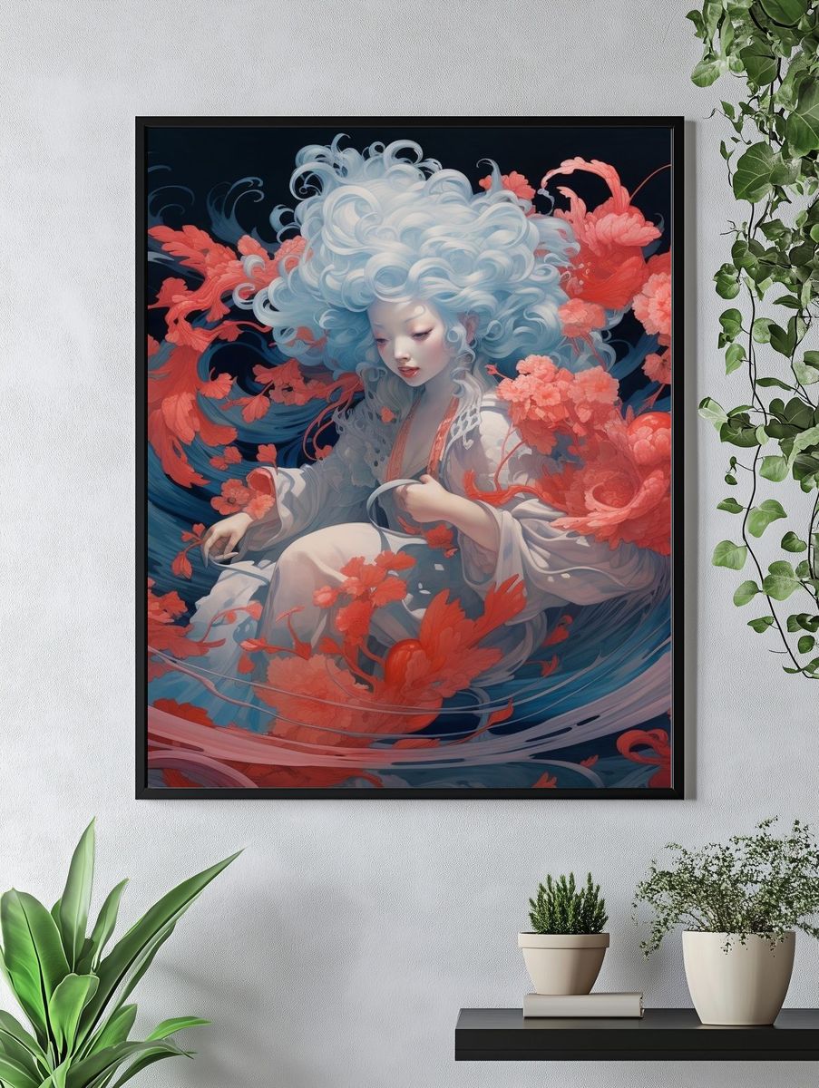 Dreamy Floral Portrait Illustration Poster. — room view 4