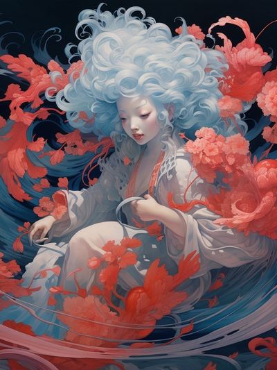 Dreamy Floral Portrait Illustration Poster. poster print