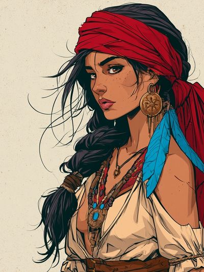 Boho Woman Portrait Illustration Poster. poster print