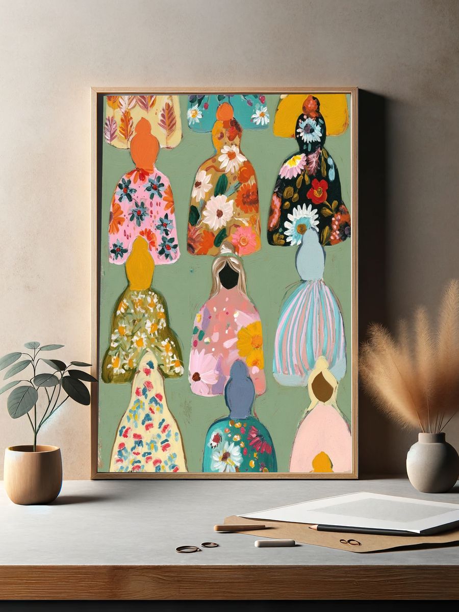 Floral Figures Illustration Poster. — room view 2