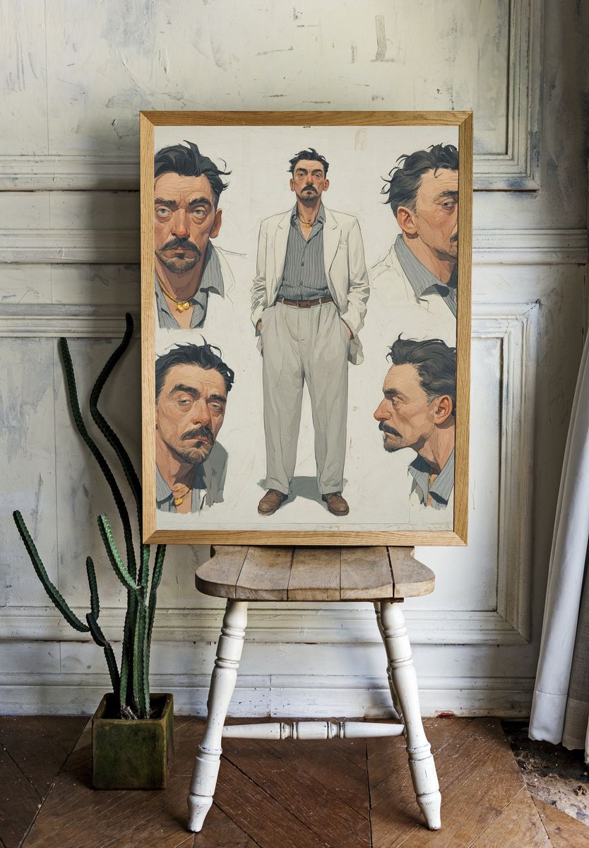 Man Portrait Illustration Poster. — room view 1