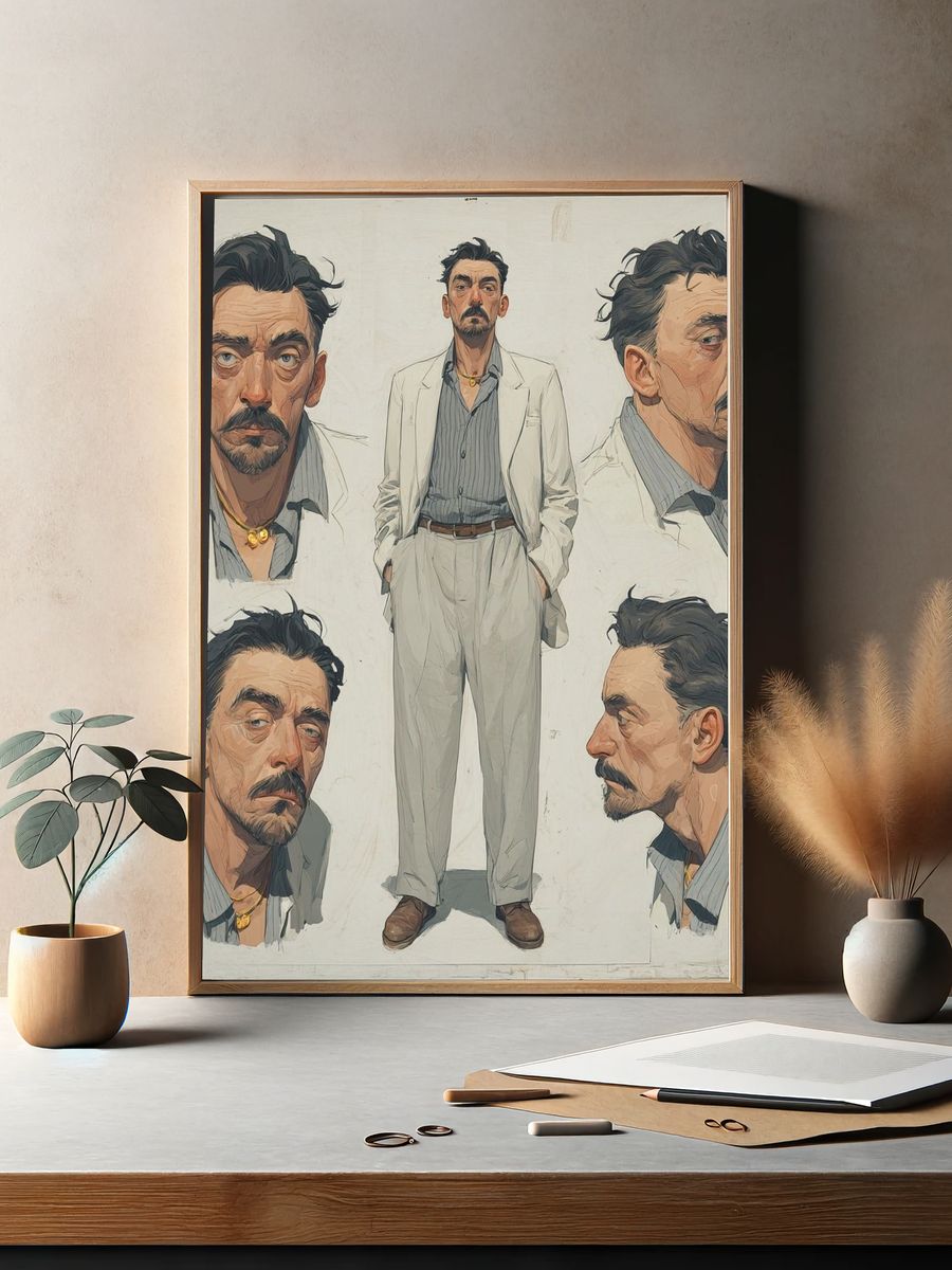 Man Portrait Illustration Poster. — room view 2