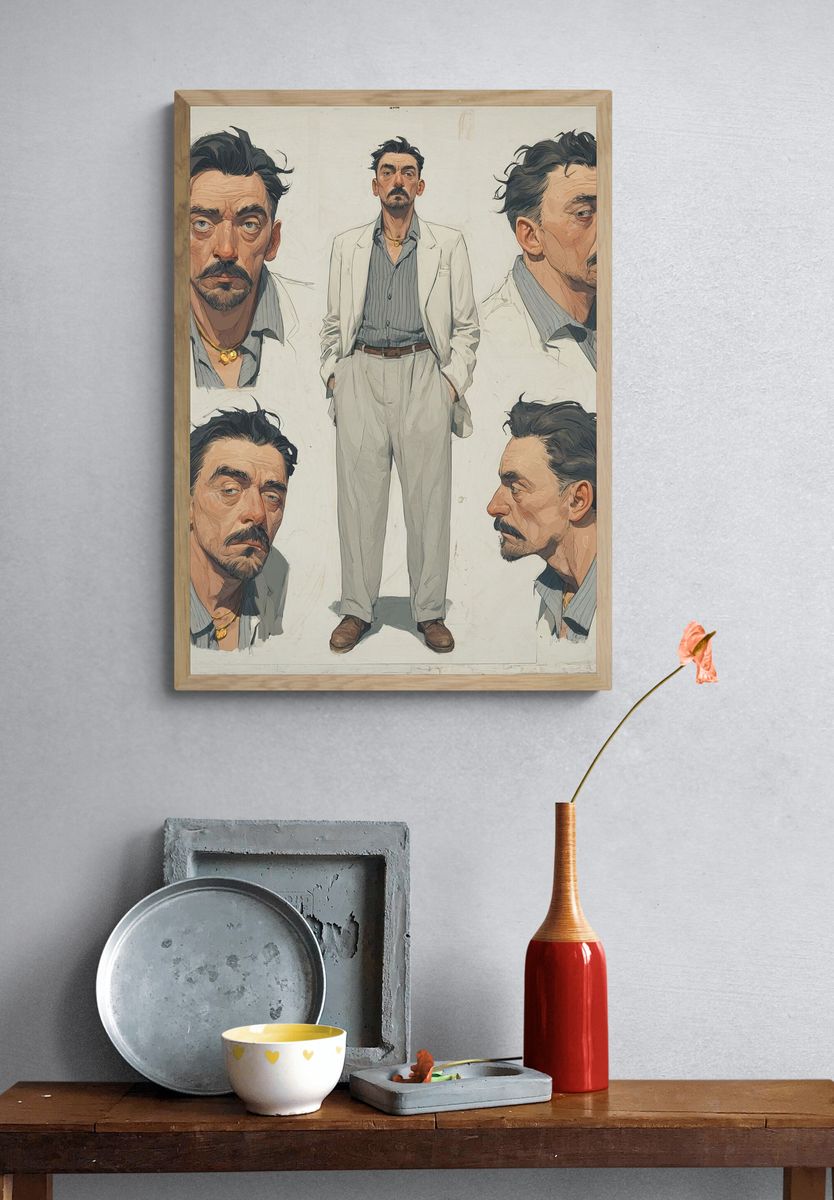 Man Portrait Illustration Poster. — room view 3