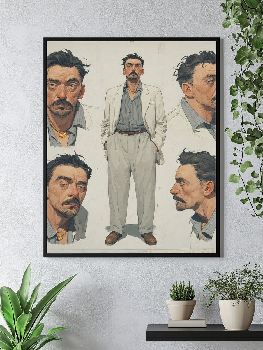 Man Portrait Illustration Poster. — room view 4